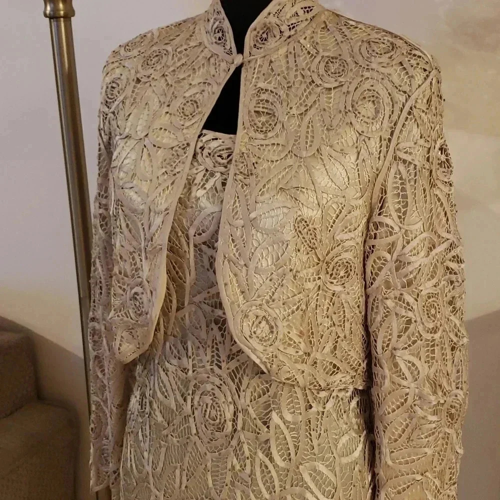 SOULMATES 100%silk beaded set of jacket and dress size M NWOT - Picture 5 of 14